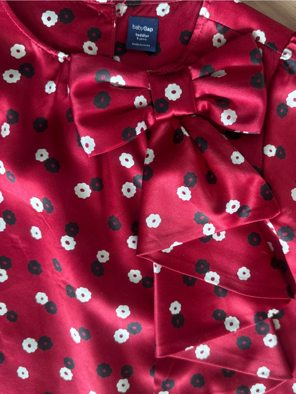Baby Gap Toddler Girls Red Floral Satin Bow Dress | Size 5 Years